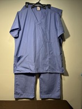 Cherokee Workwear Unisex Blue Solid Medical Scrub Set Top Pants Size Large