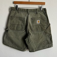 Carhartt WU1966 green faded work wear carpenter shorts