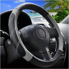 Steering Wheel Cover, 15 Inch Carbon Fiber Leather Non-Slip Steering Color: Gray