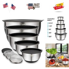 Mixing Bowls with Airtight Lids Set, 5PCS Stainless Steel Nesting Bowls for K...