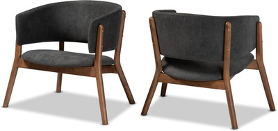 Baron Mid-Century Modern Dark Grey Fabric Upholstered and Walnut Brown Finished