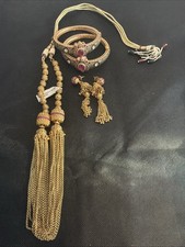 Indian Bollywood Style Necklace Gold Tone Set with Earrings  Bangle
