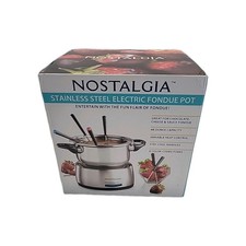 NEW NOSTALGIA STAINLESS STEEL ELECTRIC FONDUE POT CHOCOLATE CHEESE AND SAUCE