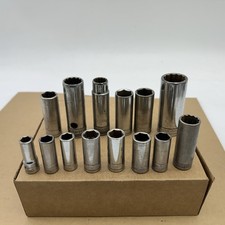 14 Vintage SK Tools 3/8” 1/2” Drive Deep Socket Set Lot 12 6 Point Made in USA