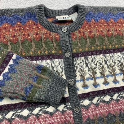 Vtg Northern Reflections Cardigan Sweater Women Medium Multicolor Nordic Knit