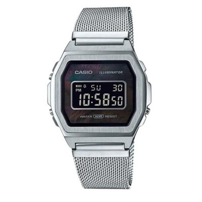 Casio A1000M-1B Premium Vintage Digital Watch Silver Mesh Band
