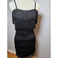 Windsor Black Fringe Mini Dress Flapper Boho Festival Party Bodycon Small