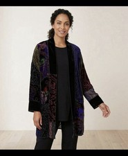 Chicos Silk Blend Burnout Velvet Patchwork Kimono Duster Jacket Size 0 / S Artsy