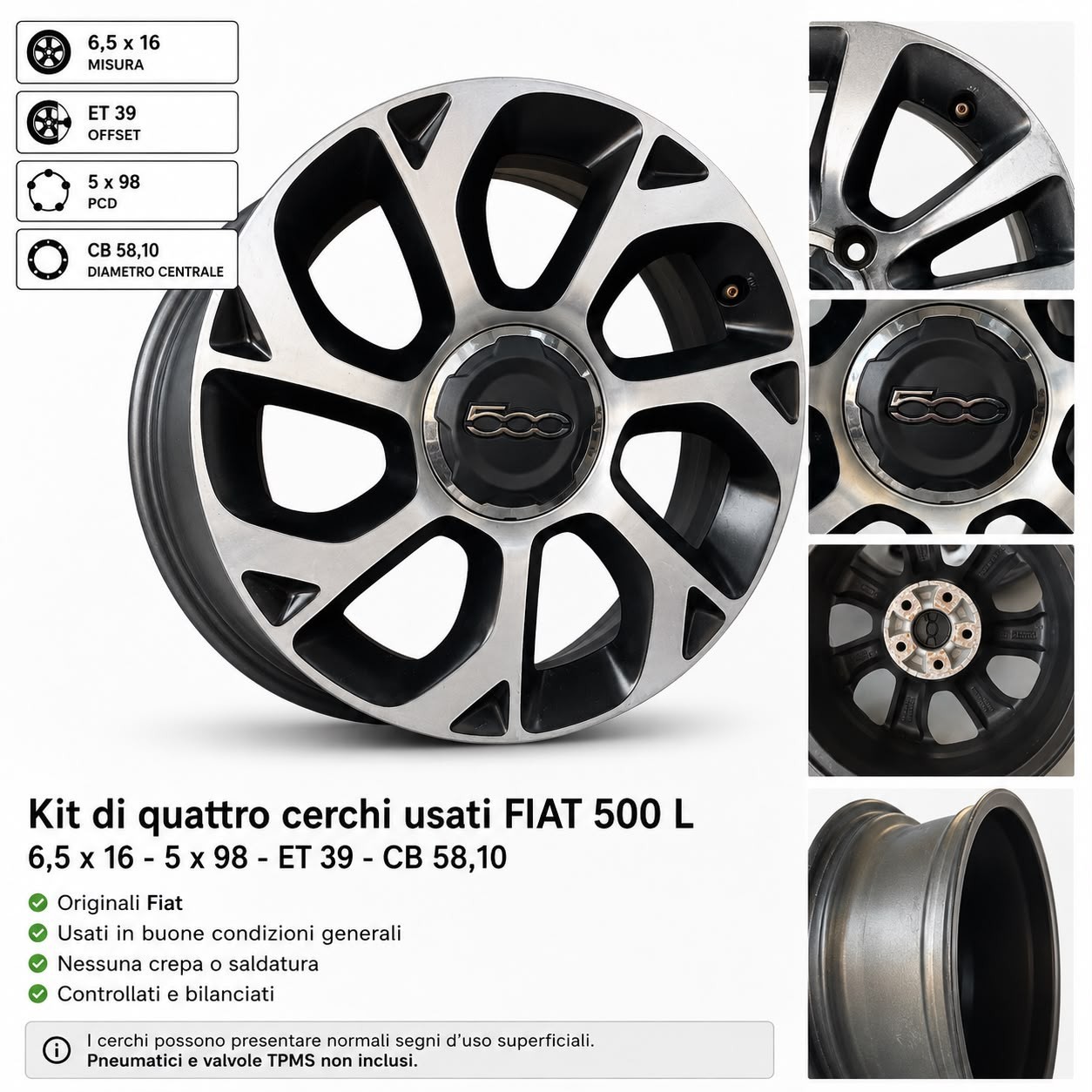 Kit di 4 cerchi usati Fiat 500 L 16”