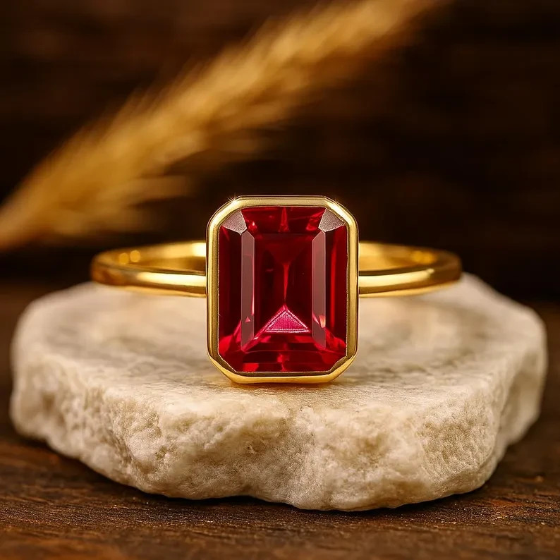 10 CT Natural Red Ruby Ring 14K Gold Plated On 925 Sterling Silver Jewellery