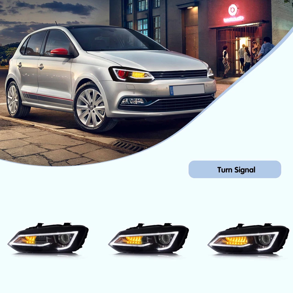 Светодиодные фары для Volkswagen VW Polo 2011-2017 с индикатором последовательности и глаз демона - Изображение 4 из 4