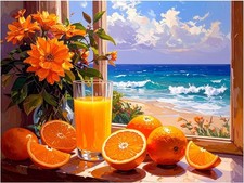 Tile Mural Beach Window View Orange Juice Kitchen Wall Backsplash Marble Ceramic