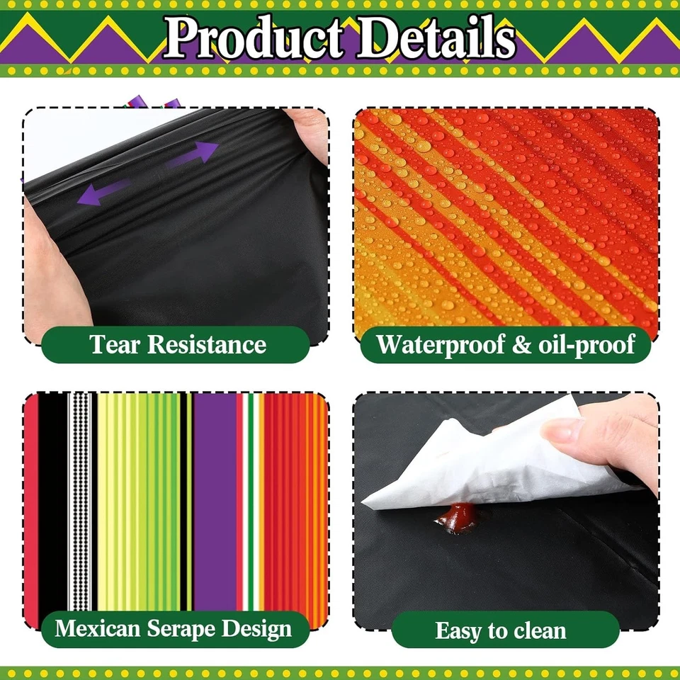 Conjunto de 12 peças de plástico mexicano corredor de mesa e toalha de mesa Fiesta Cinco De Mayo 1... - Imagem 3 de 4