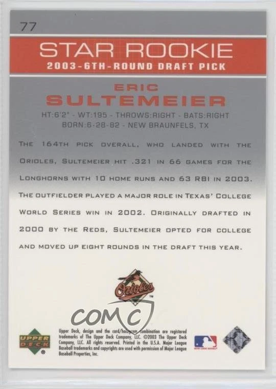 2003 Upper Deck Prospect Premieres Eric Sultemeier #77 - Image 2 of 2