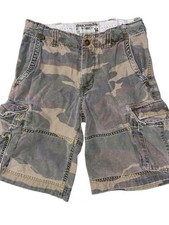 Abercrombie Fitch Cargo Shorts Heavy Drawstring Zip Woodland Camo Boys Youth 14