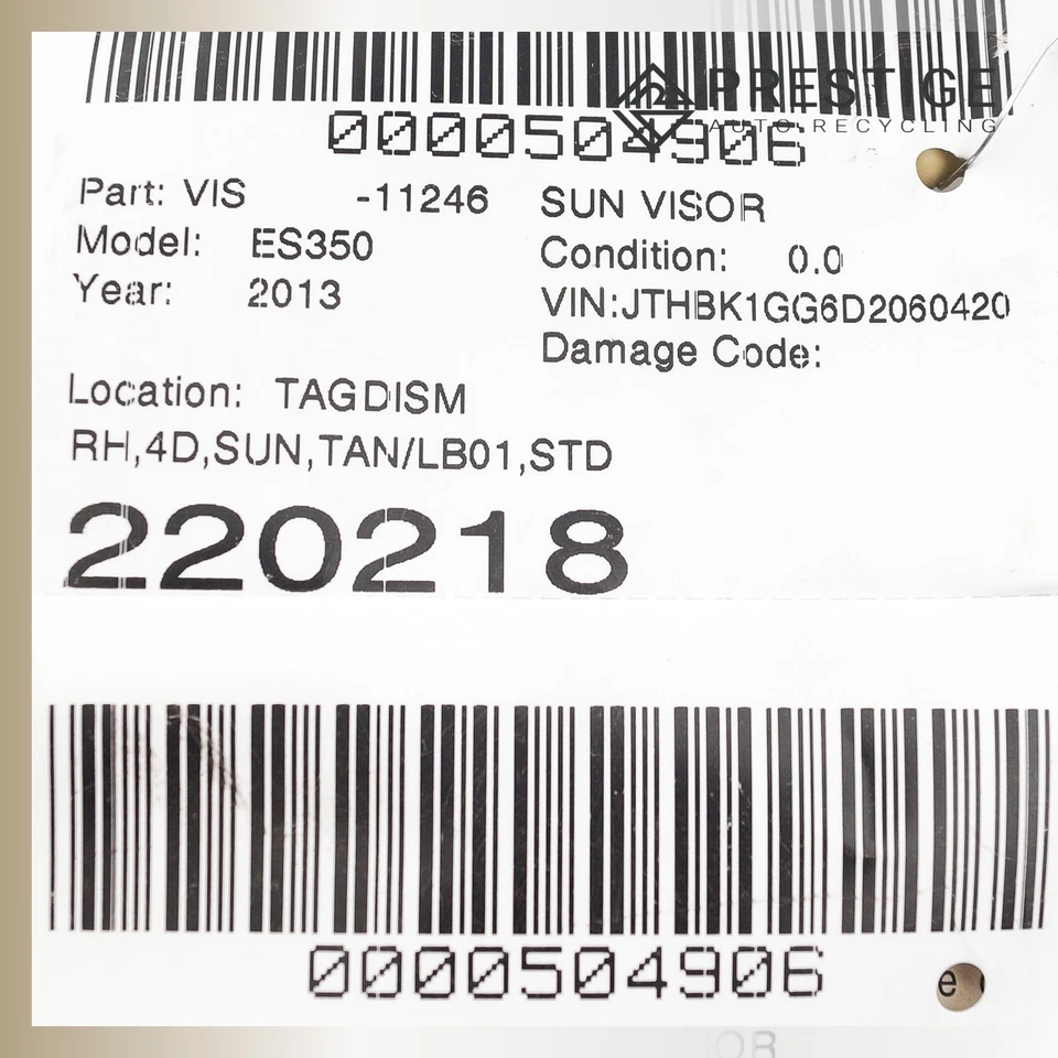 2013-2015 LEXUS ES300h ES350 Sun Visor Right Beige 74310-33D50-A2 OEM - Изображение 4 из 4