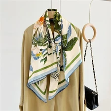 100% Silk Scarf Headscarf Shawl with Flamingo Print Oversized Wrap