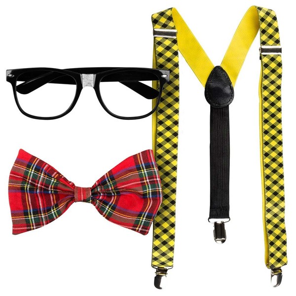 Nerd Set Brille HosenträGer Fliege KostüM Verkleidung Karneval Fasching Motto-image