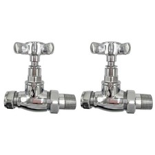 Traditional Straight Radiator Valves Cross Head Chrome