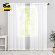 Semi Voile White Sheer Curtains 84 Inches Long 2 Panels Rod Pocket Window Treatm