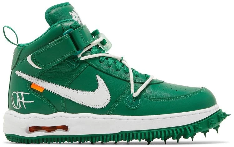 靴 NIKE Off-White Air Force 1 Mid Green Preços baixos em Nike Off-White x Air Force 1 SP Leather Mid Pine