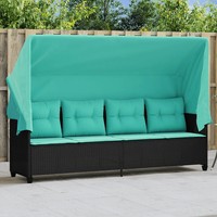 Sonnenliege Mit Sonnendach Und Kissen Poly Rattan Schwarz FüR Garten