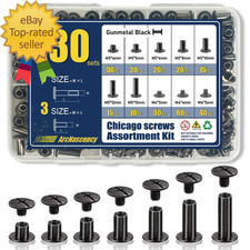 130 Sets Gunmetal Black Chicago Screws Leather Rivets Kit, 7 Sizes M5 4,5,6,8,1