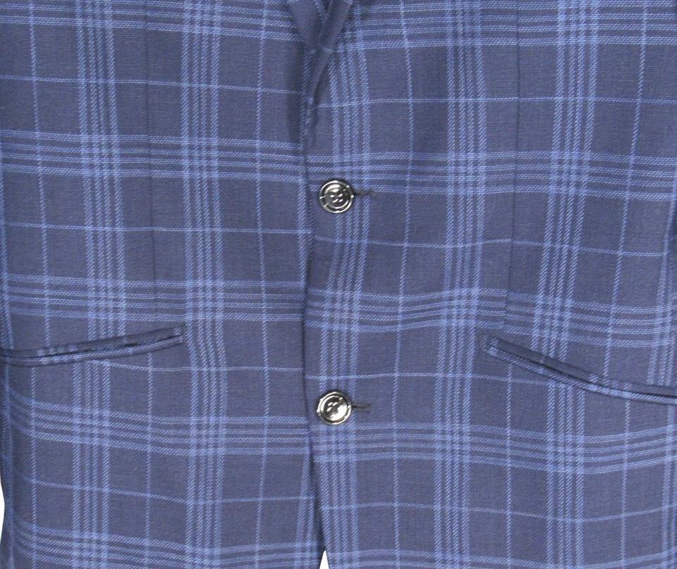 INDOCHINO Navy WOOL 2-Buttons KINGSCOURT BASKETWEAVE PLAID Blazer/Pants SUIT 38 - Image 4 of 4