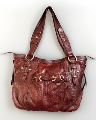 B Makowsky Handbag Hobo Brown Leather Soft Minimalist Boho Alligator Print