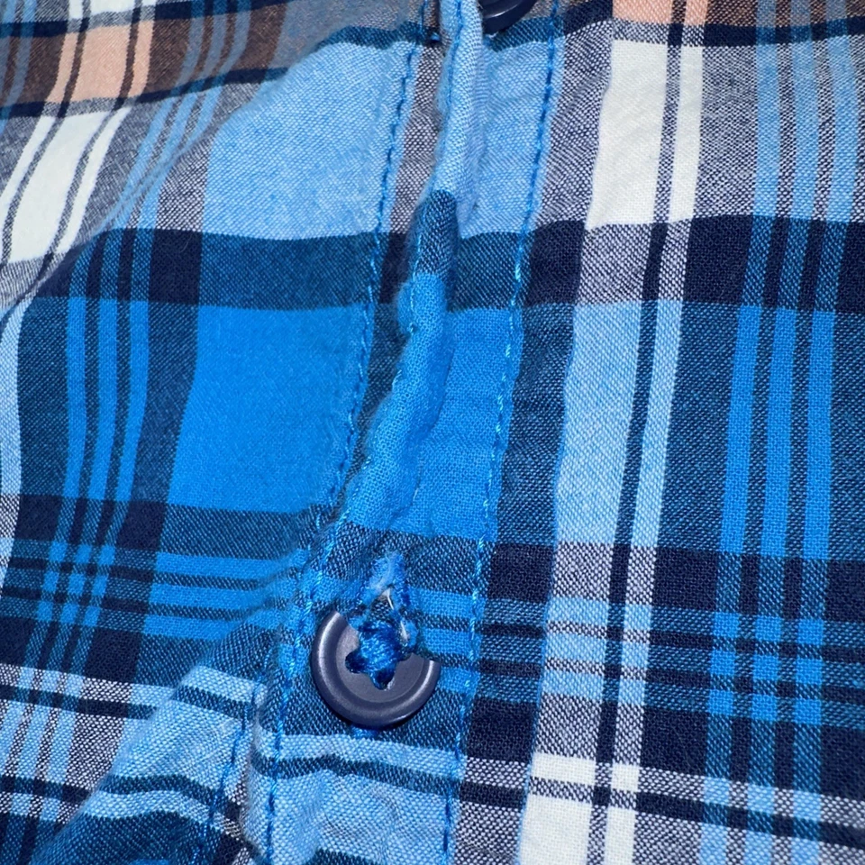 Camisa Faded Glory, Juvenil XL (14-16) Azul/Tostado/Blanco Manga Corta a Cuadros Foto 2 de 4