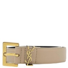 YVES SAINT LAURENT Cassandre Leather Belt Beige Size 90
