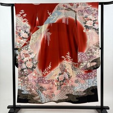 JAPANESE KIMONO FURISODE RED 153cm 5 ft 0 in PURE SILK FF10507