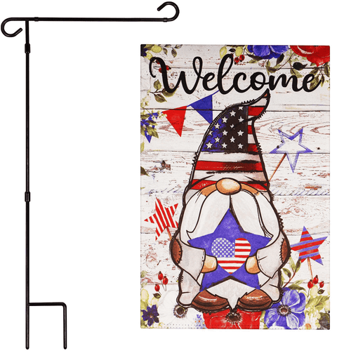 Combo Pack Garden Flag Stand Black 36x16 in and Garden Flag 12x18 in Patriotic - Picture 1 of 9