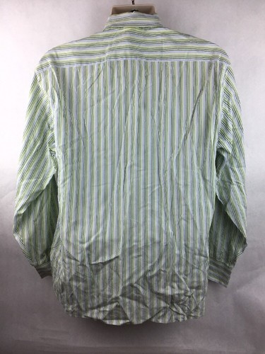 Men's J. Crew Green Blue & White Striped Dress Button Shirt: Size L 16 - 16.5 - Picture 3 of 4