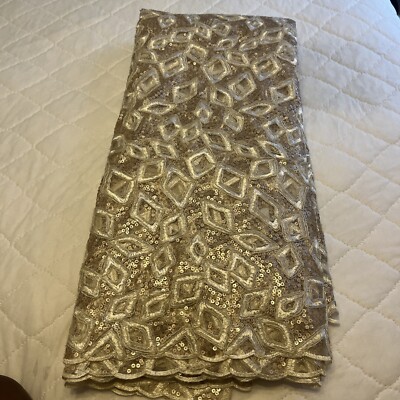Beautiful Champagne Gold African /Nigerian French Tulle Sequins Lace Fabric