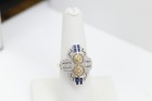 Art Deco Blue Sapphire Ring and Diamonds 18k Gold and Silver 925 — photo 8