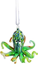 2" Art Glass Octopus Coastal Hanging Ornament Blown Glass Sea Animal Pendant