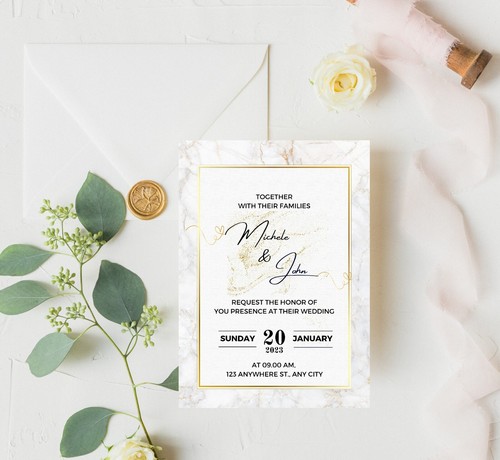 Gold and White Modern Wedding Invitation - Digital Customisable Template