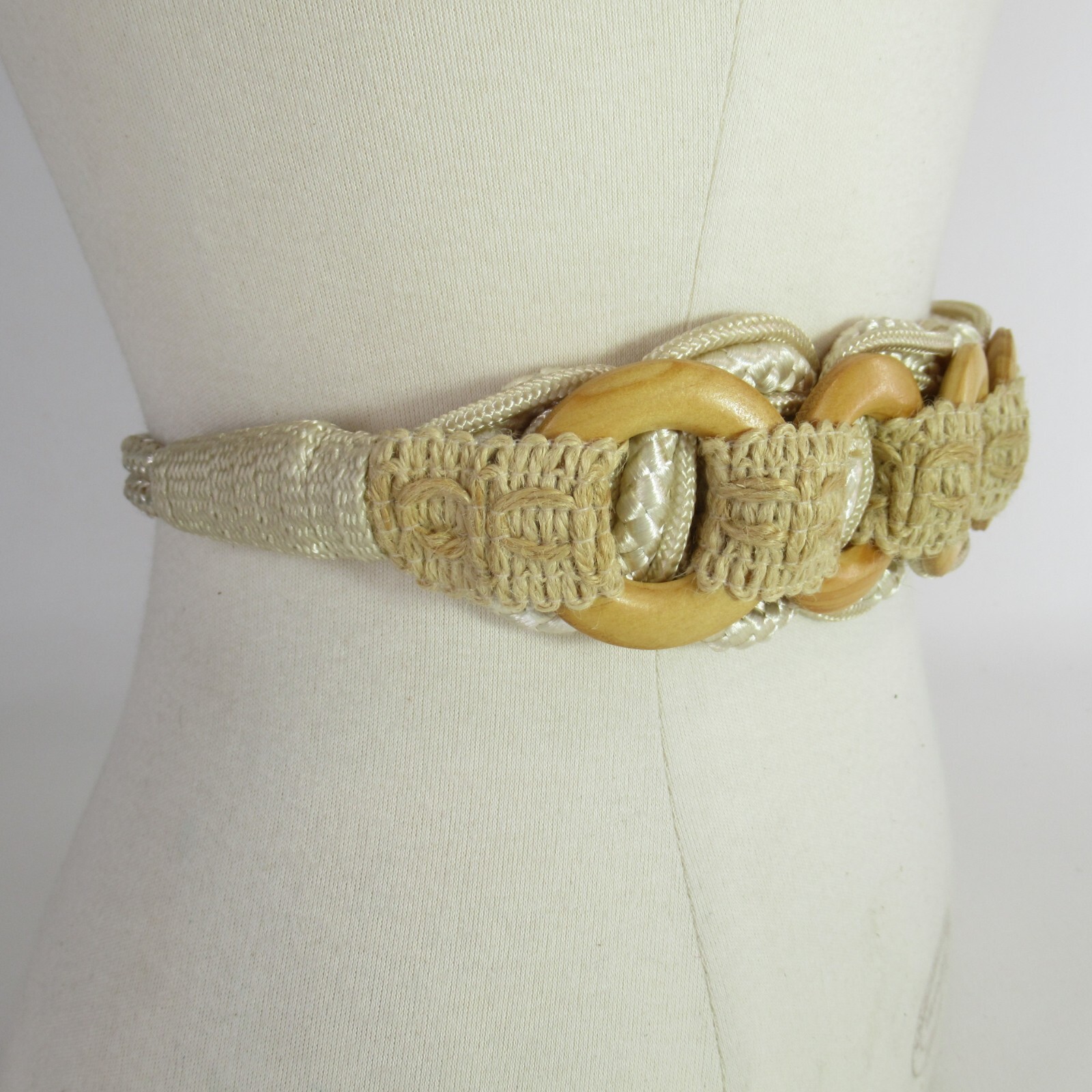 Vintage Waist Belt Women S Jute Wood Disc Knotted Macrame Stretch Rope