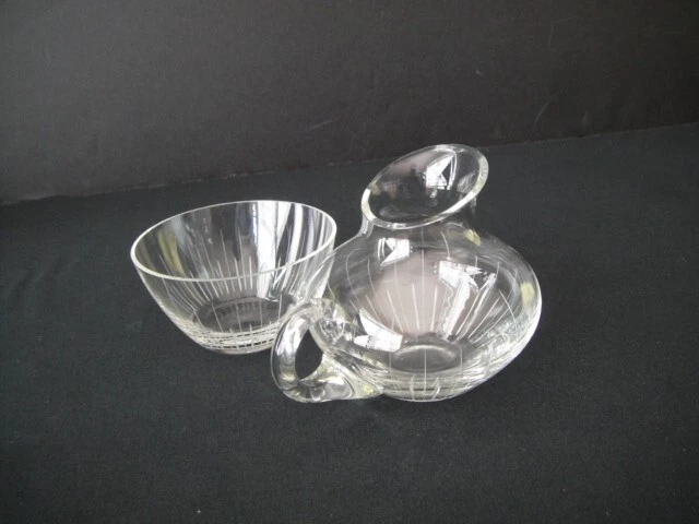Vintage Glass Etched Cream & Sugar Set - Image 2 of 4