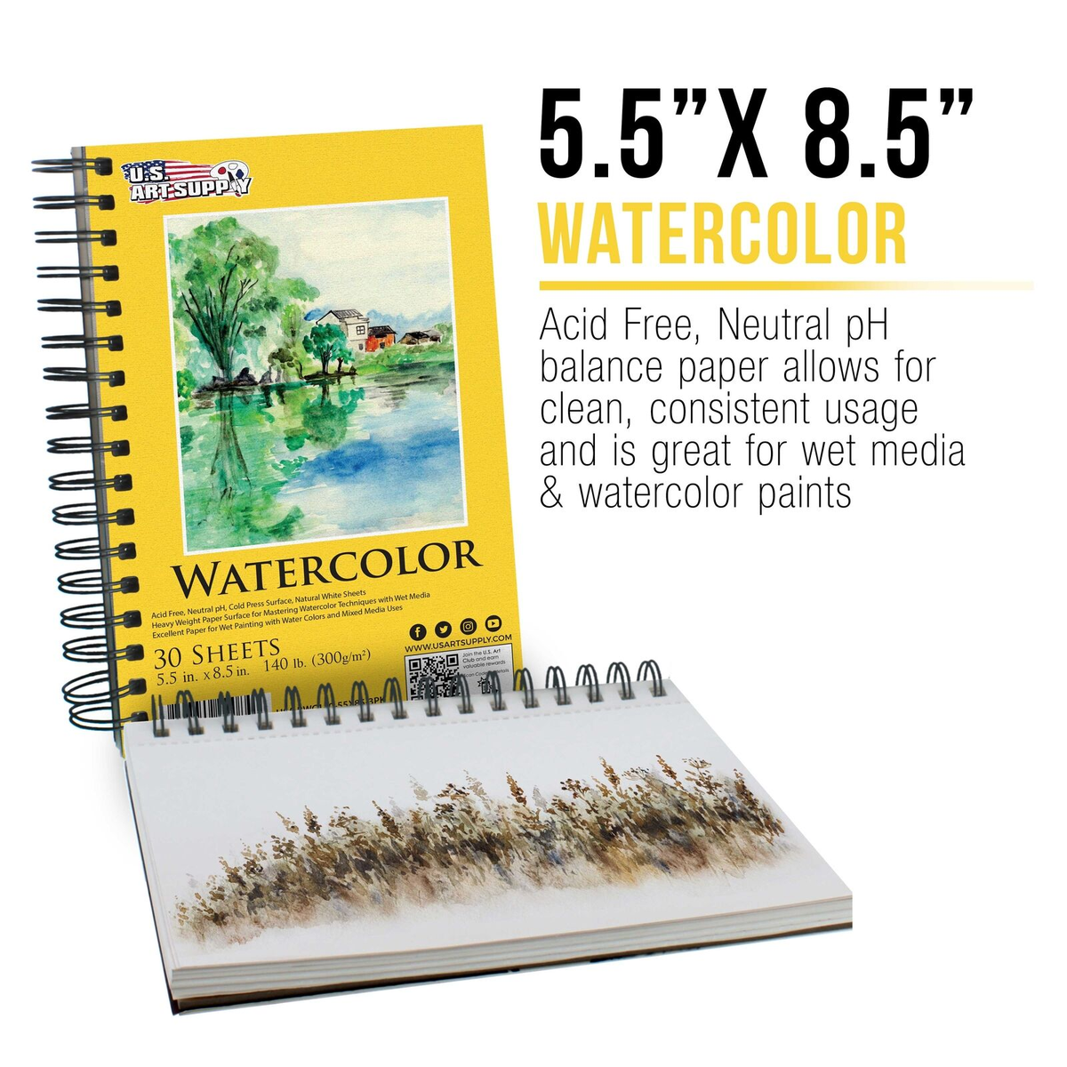 U.S. Art Supply Heavy-Weight Watercolor Paper Pads, 5.5 X 8.5 Inch, 3 Pack Of 12-Sheet Pads