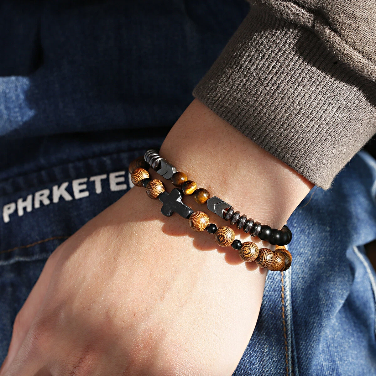 Hematite and tiger's best sale eye bracelet 2pcs set