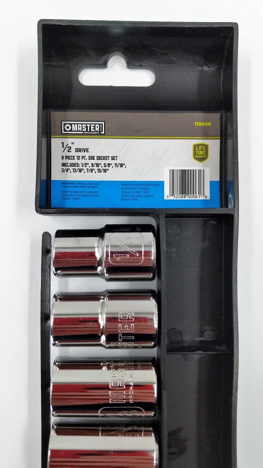 8-Piece 1/2" Drive Standard SAE Socket Set 12 PT, 9/16” – 15/16” Master Mechanic - Image 4 of 4