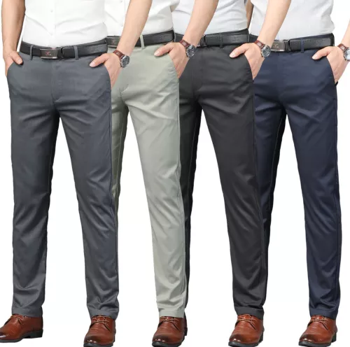 Fashion Mens Stretch Chinos Trousers Slim Fit Straight Casual Formal Long Pants - Picture 2 of 19