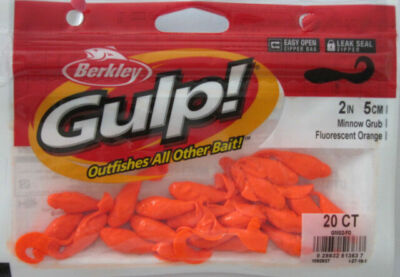 BERKLEY GULP!  2'' Minnow Grub (20/Ct)~Fluorescent Orange~Chartreuse~Pearl White
