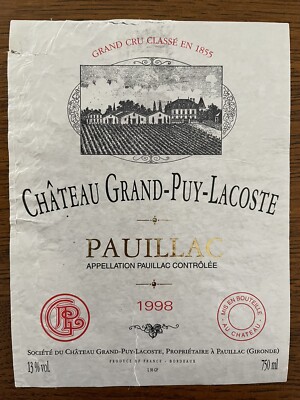 Étiquette Château Grand Puy Lacoste 1998 - 75 cl | eBay