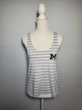 Colosseum White Blue Striped University Of Michigan Racerback Tank Size Small.