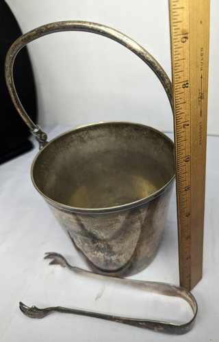 Vintage Used Silver Plated Initialed D Handled Ice T & T Bucket & Thongs - Picture 11 of 14