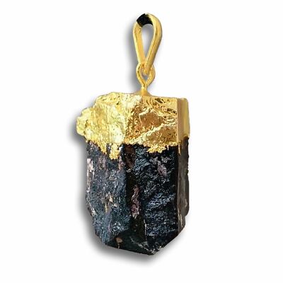 Black Tourmaline 18K Gold Plated Pendant Necklace