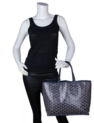Goyard Navy Canvas/ Leather Reversible Anjou PM Tote Bag | eBay